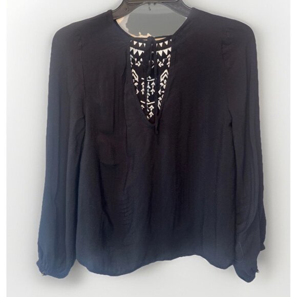 Boho Womens Black White Embroidered Tie Back Top Sz M Festival Peasant Hippie - Picture 4 of 9